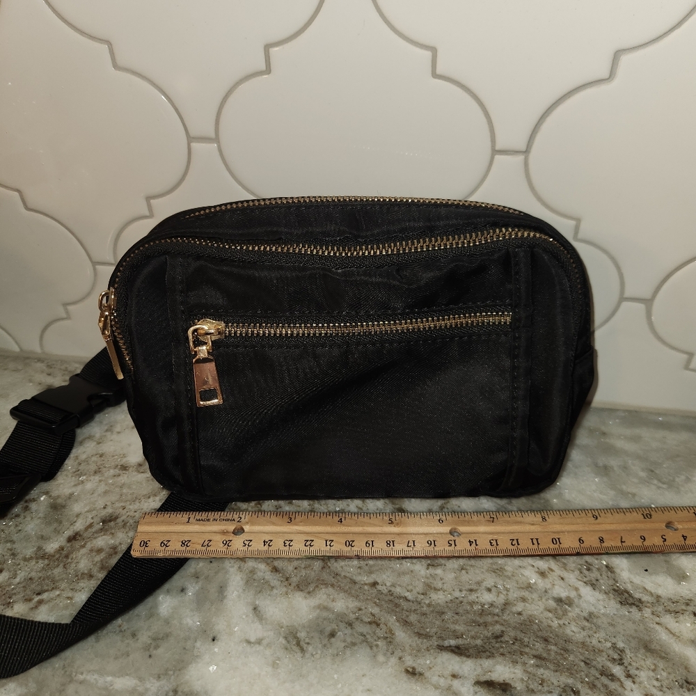 Black Crossbody Bag with Gold Zippers